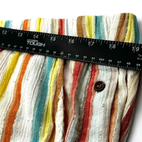 FOR THE REPUBLIC 2X Pastel Rainbow Stripe Metallic Boho Capri Pant Button Fringe - Picture 6 of 8